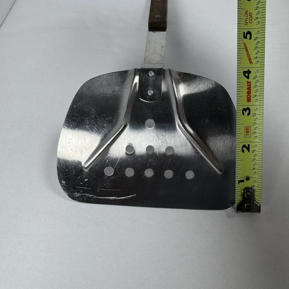 Vintage Vernco Stainless Steel Slotted Spatula Serrated Edge Wood Handle Japan